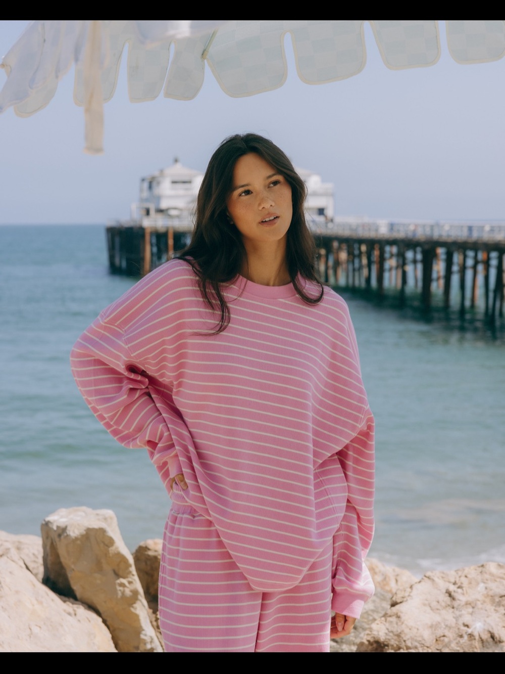 Daily drills Oversized Thermal long sleeve - Taffy + Cream Stripe 
XS/S